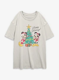 Disney Mickey Mouse & Minnie Happy Holidays Womens Oversized T-Shirt