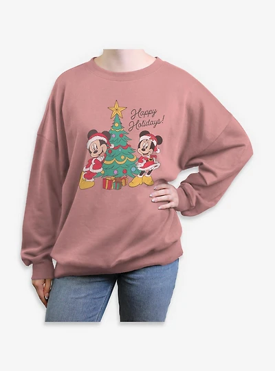 Disney Mickey Mouse & Minnie Happy Holidays Womens Oversized Sweatshirt