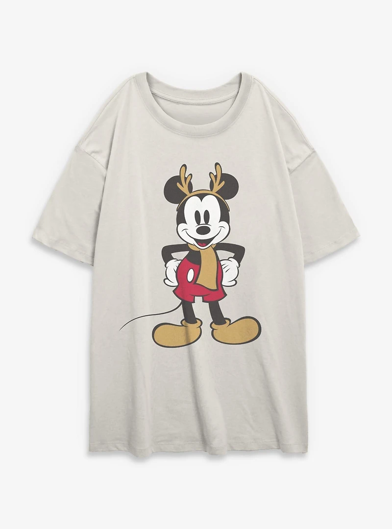 Disney Mickey Mouse Festive Reindeer Womens Oversized T-Shirt