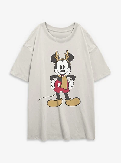 Disney Mickey Mouse Festive Reindeer Womens Oversized T-Shirt