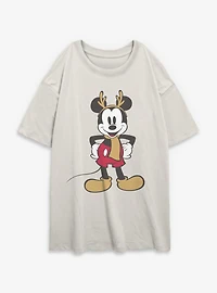 Disney Mickey Mouse Festive Reindeer Womens Oversized T-Shirt
