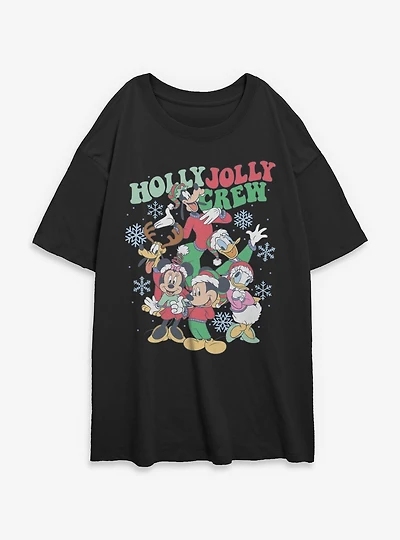 Disney Mickey Mouse & Friends Holly Jolly Crew Womens Oversized T-Shirt