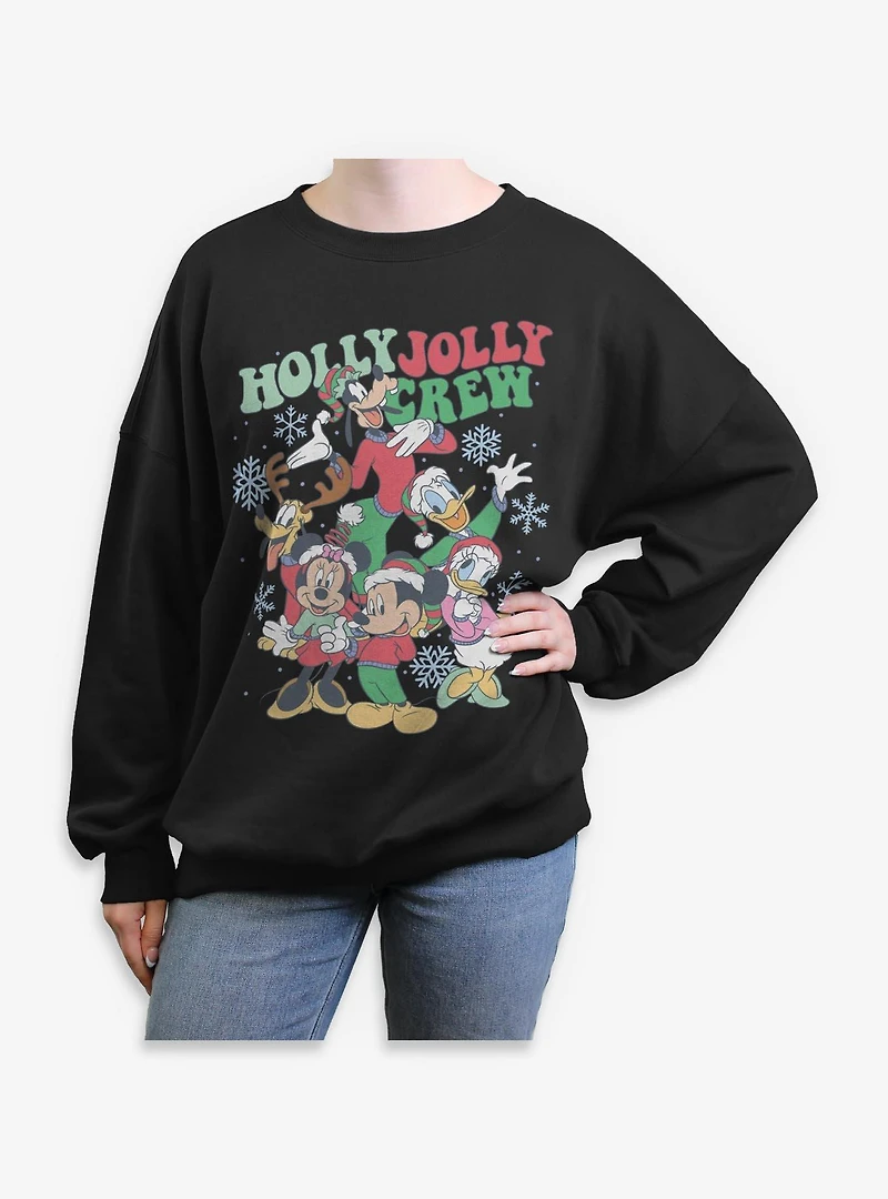 Disney Mickey Mouse & Friends Holly Jolly Crew Womens Oversized Sweatshirt