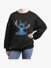 Disney Lilo & Stitch Xmas Tree Antennas Womens Oversized Sweatshirt