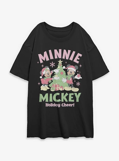 Disney Mickey Mouse & Minnie Holiday Cheer Womens Oversized T-Shirt
