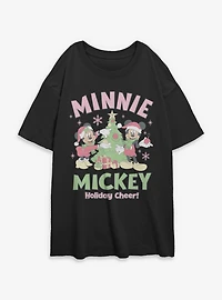 Disney Mickey Mouse & Minnie Holiday Cheer Womens Oversized T-Shirt