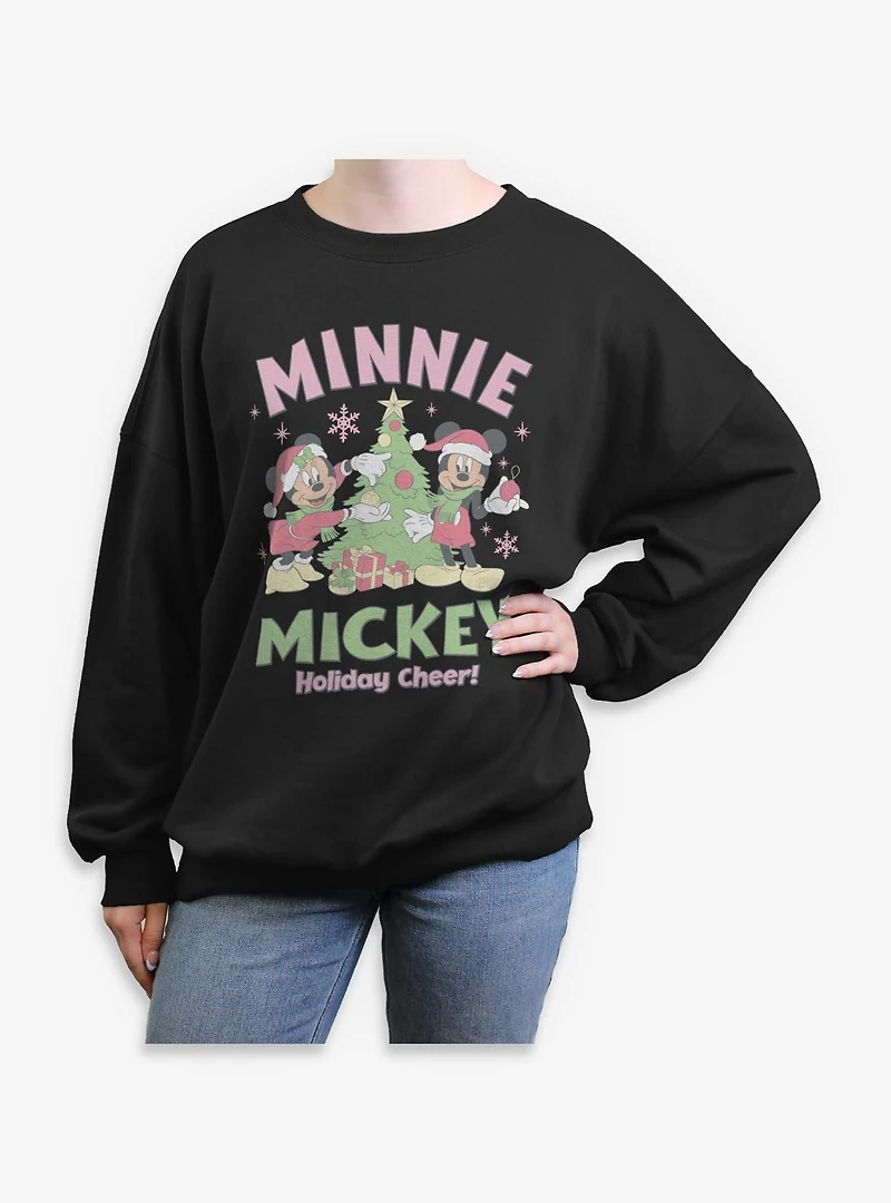 Disney Mickey Mouse & Minnie Holiday Cheer Womens Oversized Sweatshirt