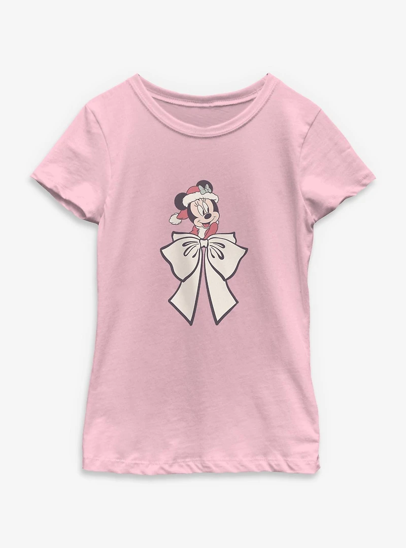 Disney Minnie Mouse Mrs Claus Bow Youth Girls T-Shirt