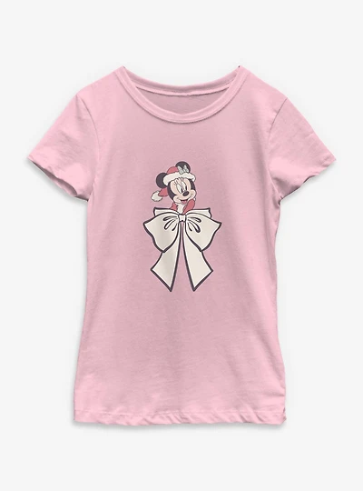 Disney Minnie Mouse Mrs Claus Bow Youth Girls T-Shirt
