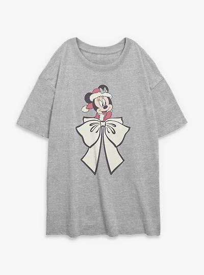 Disney Minnie Mouse Mrs Claus Bow Womens Oversized T-Shirt