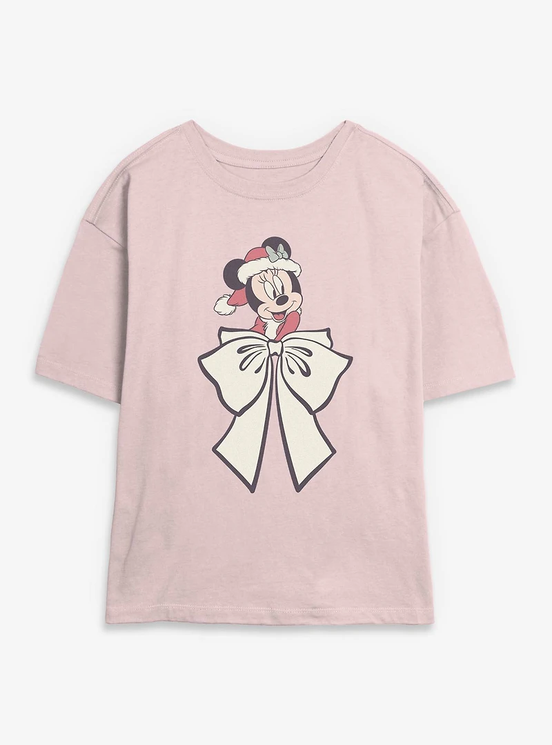 Disney Minnie Mouse Mrs Claus Bow Womens Skimmer T-Shirt