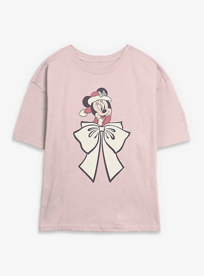 Disney Minnie Mouse Mrs Claus Bow Womens Skimmer T-Shirt