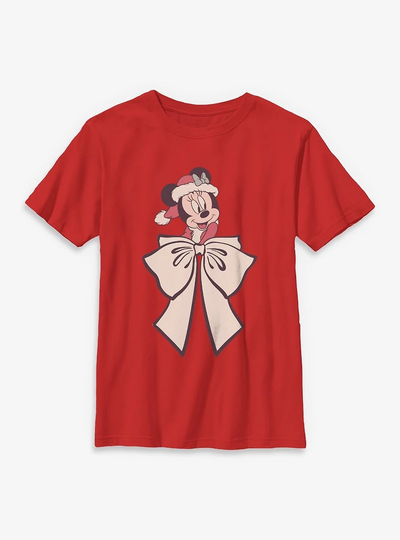 Disney Minnie Mouse Mrs Claus Bow Youth T-Shirt
