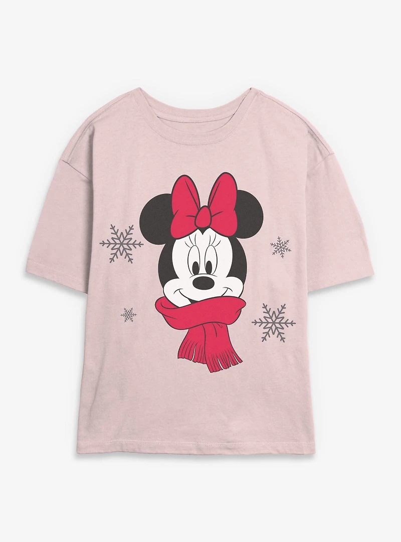 Disney Minnie Mouse Cozy Christmas Womens Skimmer T-Shirt