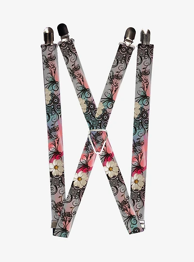 Flowers Filigree Pink Suspenders