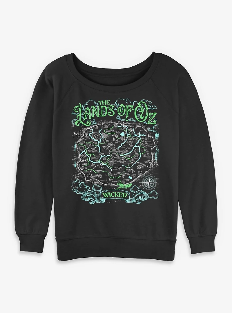 Wicked: For Good The Lands Of Oz Map Womens Slouchy Sweatshirt BoxLunch Exclusive