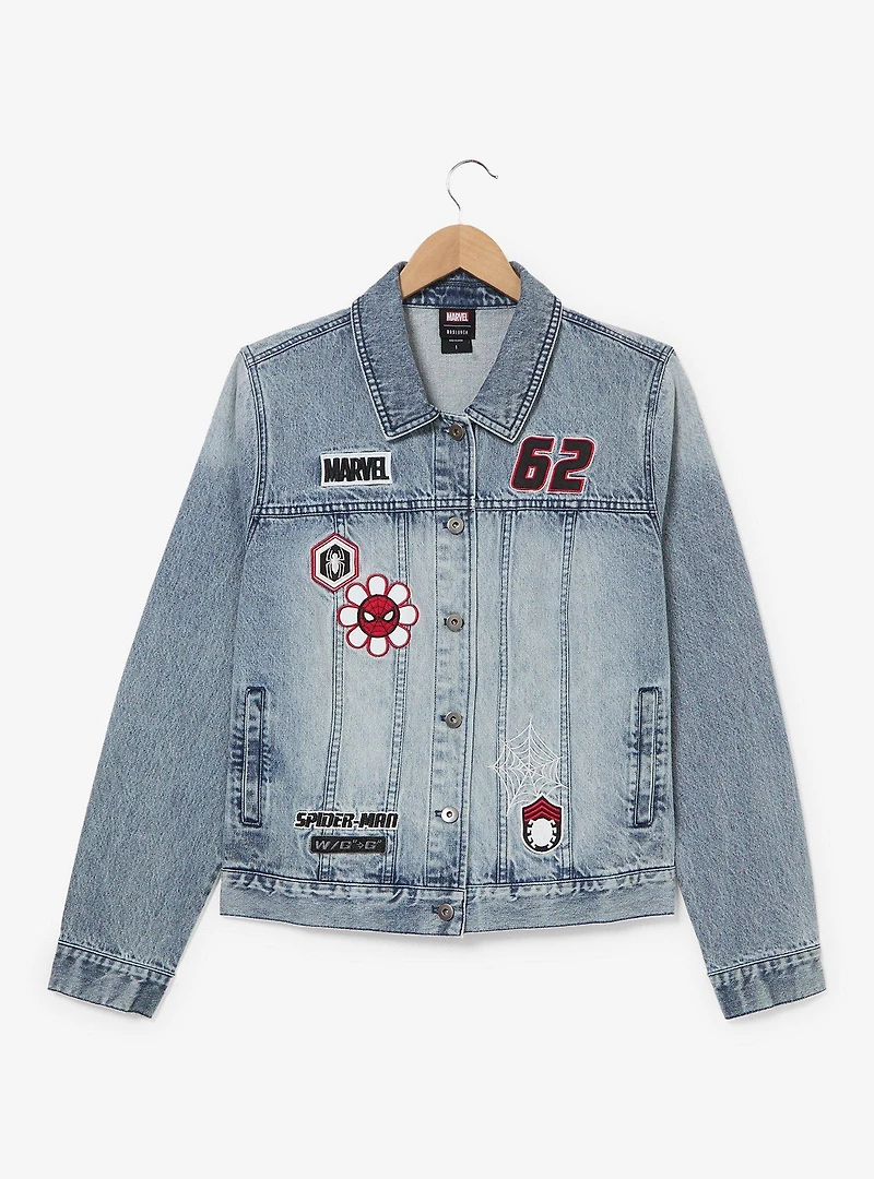 Marvel Spider-Man Embroidered Patches Women's Plus Cropped Denim Jacket - BoxLunch Exclusive