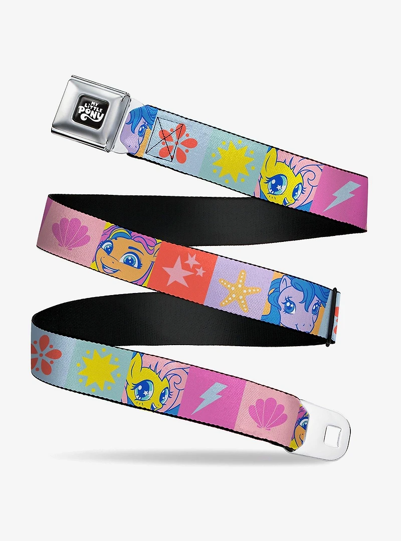 My Little Pony Faces and Cutie Mark Blocks Multi Seatbelt Buckle Belt