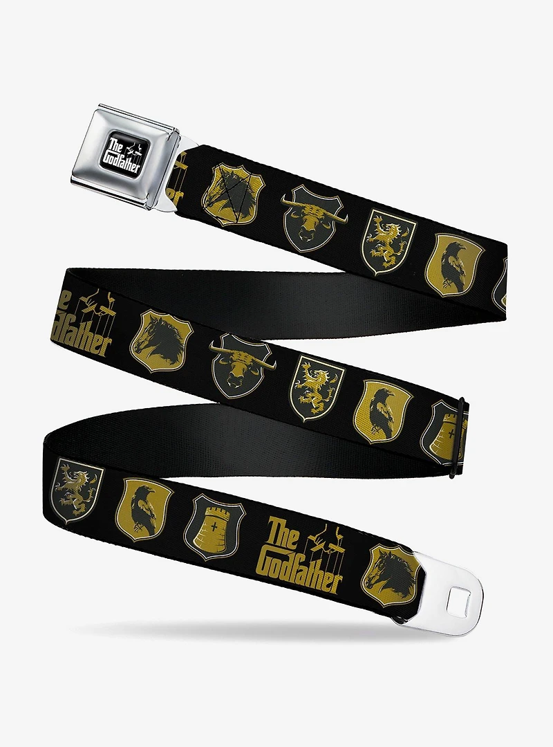 The Godfather Title Logo and Crest Icons Black Gold Seatbelt Buckle Belt