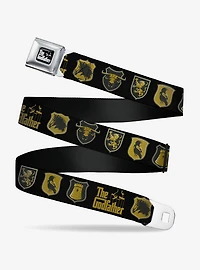 The Godfather Title Logo and Crest Icons Black Gold Seatbelt Buckle Belt