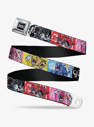 Mighty Morphin Power Rangers Pose With Zord and Icon Blocks Multi Seatbelt Buckle Belt