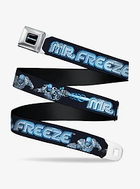DC Comics Batman Villain Mr Freeze Poses and Logo Seatbelt Buckle Belt