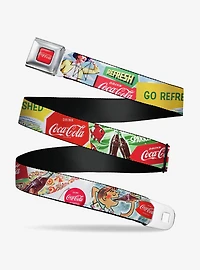 Vintage Coca-Cola Go Refreshed Ads and Icons Collage Seatbelt Buckle Belt