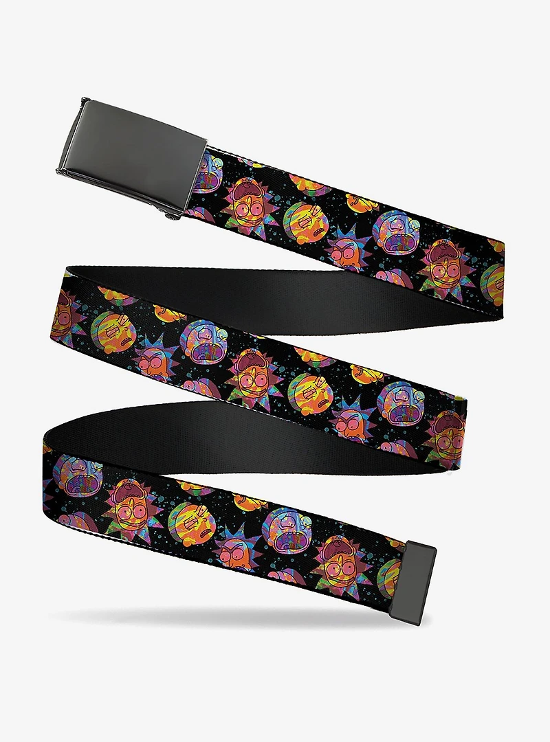 Rick and Morty Vaporwave Expressions Scattered Multi Clamp Buckle Belt