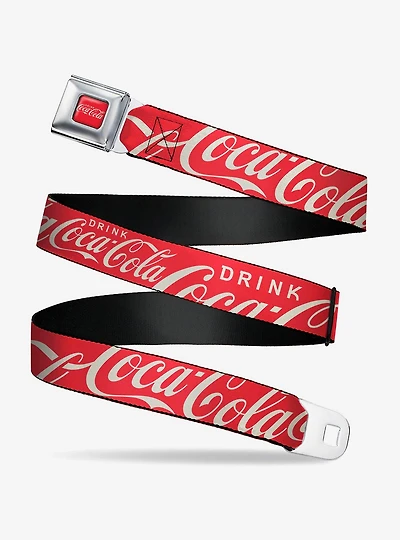 Drink Coca-Cola Typography Logo Scattered Seatbelt Buckle Belt