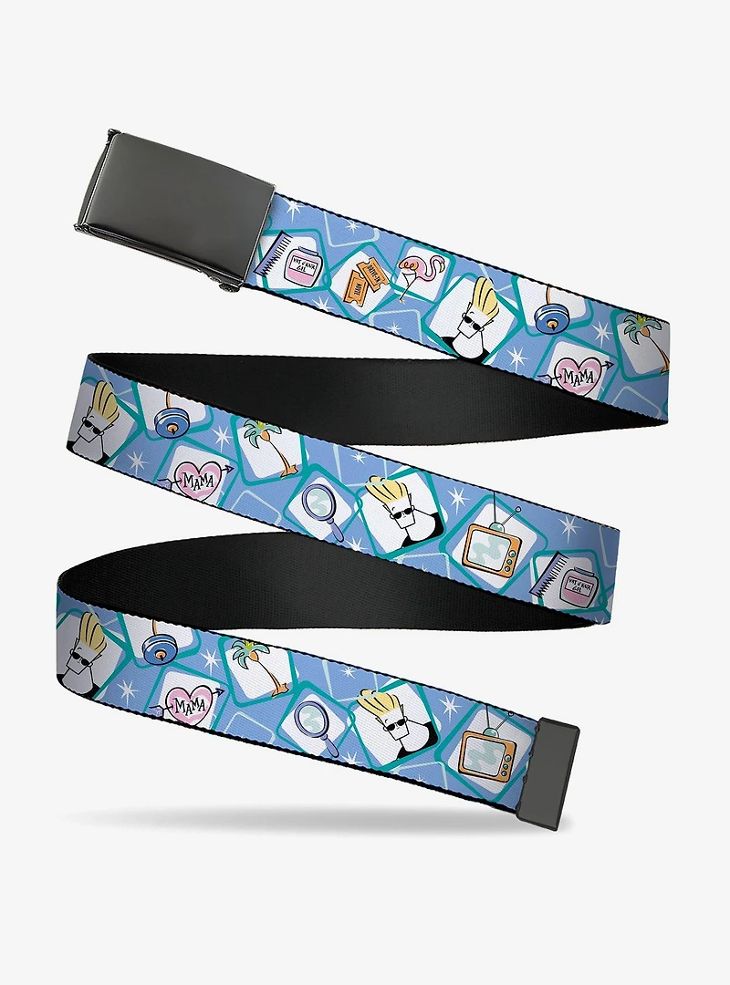 Johnny Bravo Icon Blocks Collage Clamp Buckle Belt