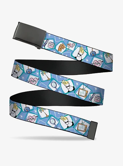 Johnny Bravo Icon Blocks Collage Clamp Buckle Belt