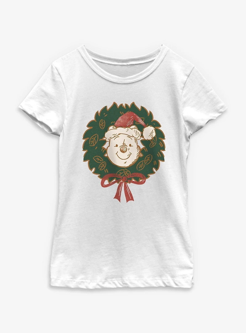 Disney Winnie The Pooh Wreath Christmas Youth Girls T-Shirt