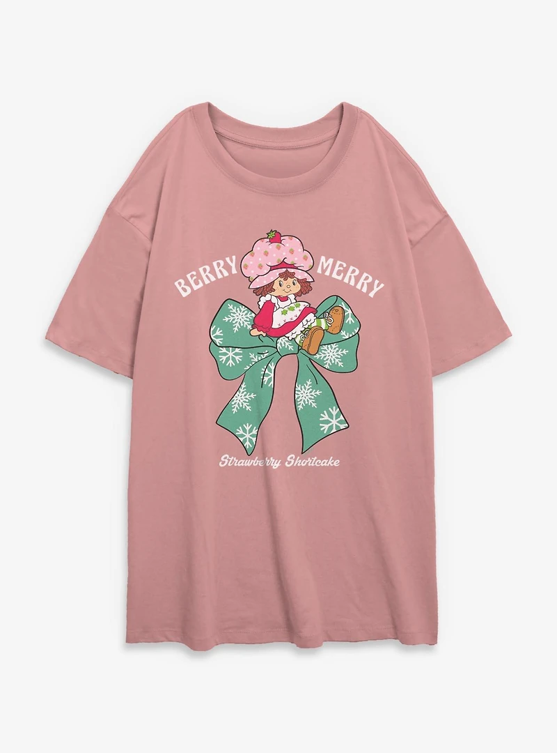 Strawberry Shortcake Berry Merry Bow Womens Oversized T-Shirt