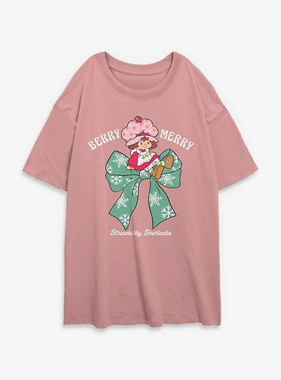 Strawberry Shortcake Berry Merry Bow Womens Oversized T-Shirt