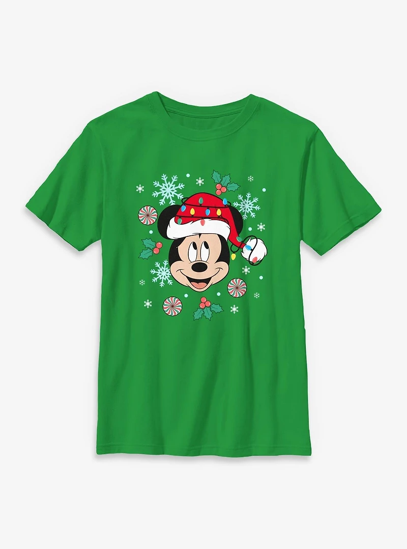 Disney Mickey Mouse Xmas Hat & Lights Youth T-Shirt