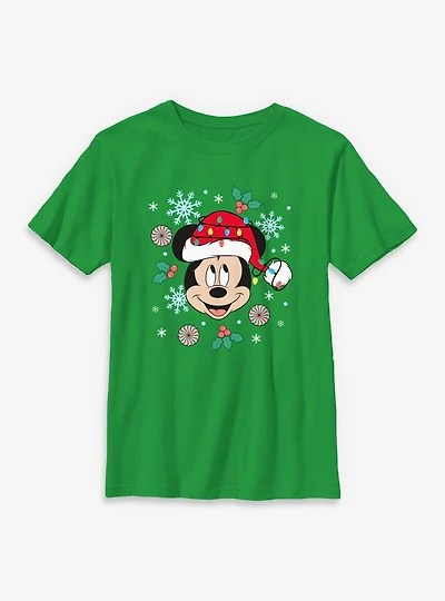 Disney Mickey Mouse Xmas Hat & Lights  Youth T-Shirt