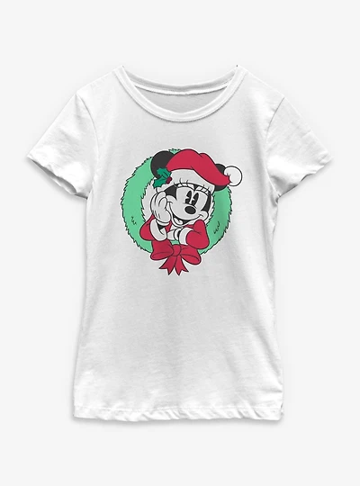 Disney Minnie Mouse Wreath Face Youth Girls T-Shirt