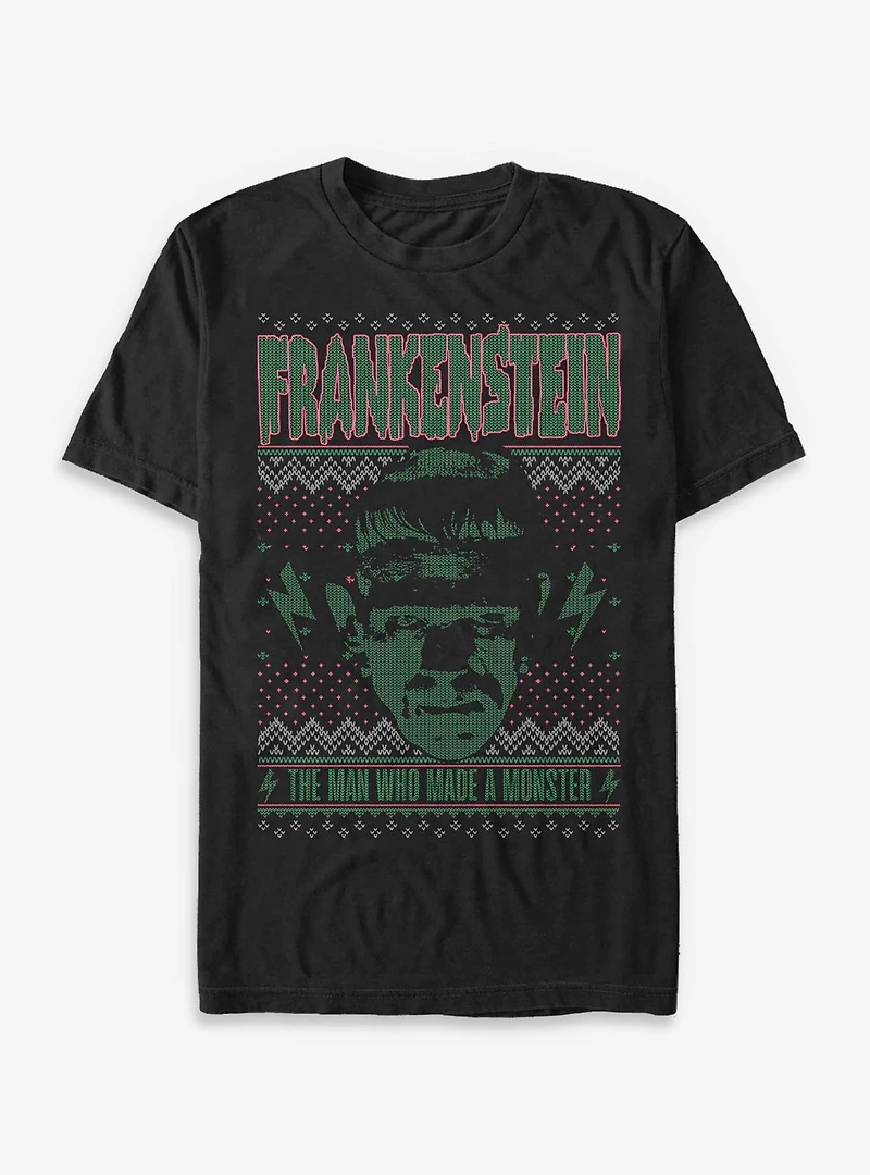 Universal Monsters Frankenstein Ugly Christmas Sweater Style T-Shirt