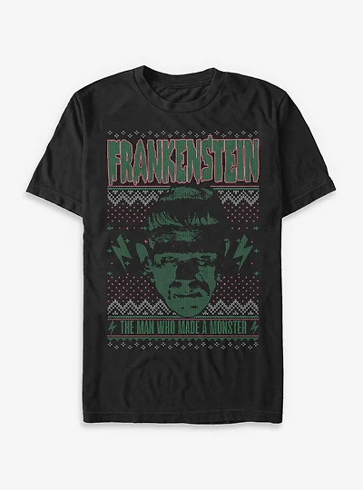 Universal Monsters Frankenstein Ugly Christmas Sweater Style T-Shirt