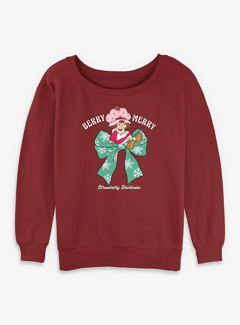 Strawberry Shortcake Berry Merry Bow Womens Slouchy Sweatshirt