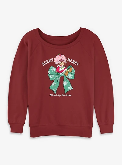 Strawberry Shortcake Berry Merry Bow Womens Slouchy Sweatshirt