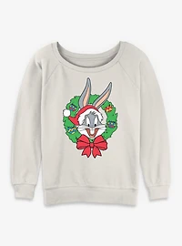 Looney Tunes Bugs Bunny Christmas Wreath Womens Slouchy Sweatshirt