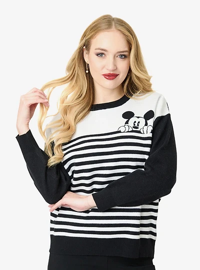 Disney Mickey & Friends Collection by Unique Vintage Black White Stripe Sweater