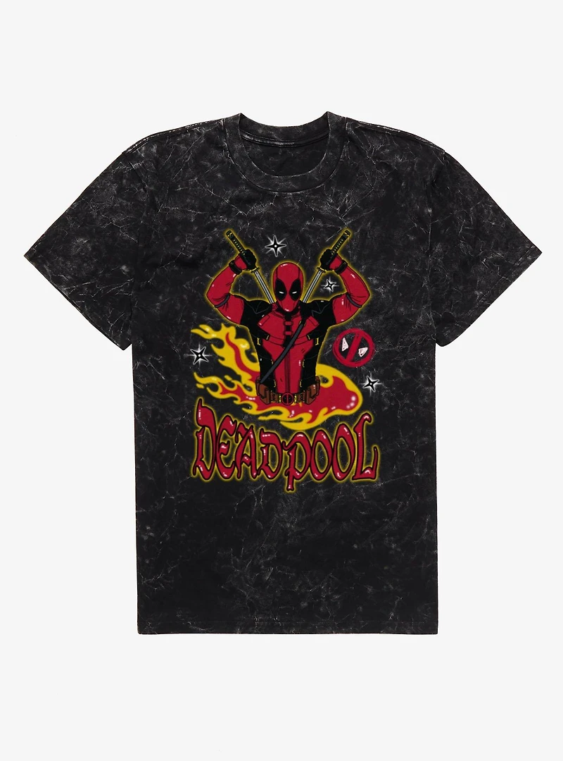 Marvel Deadpool 3 Fire Mineral Wash T-Shirt Box Lunch Exclusive