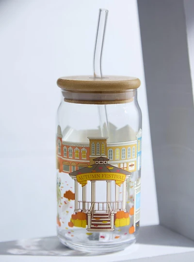 Gilmore Girls Star Hollow Autumn Festival Glass Cup with Straw - BoxLunch Exclusive