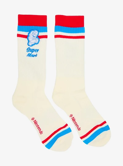 Nintendo Super Mario Bros. Woven Patch Striped Crew Socks - BoxLunch Exclusive