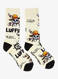 One Piece Luffy Jolly Roger Allover Print Crew Socks - BoxLunch Exclusive