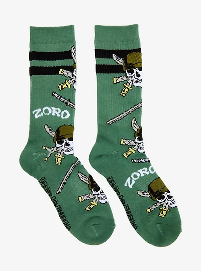 One Piece Zoro Jolly Roger Allover Print Crew Socks - BoxLunch Exclusive