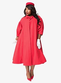 Barbie x Unique Vintage Plus 1960s Style Red Flare Swing Coat