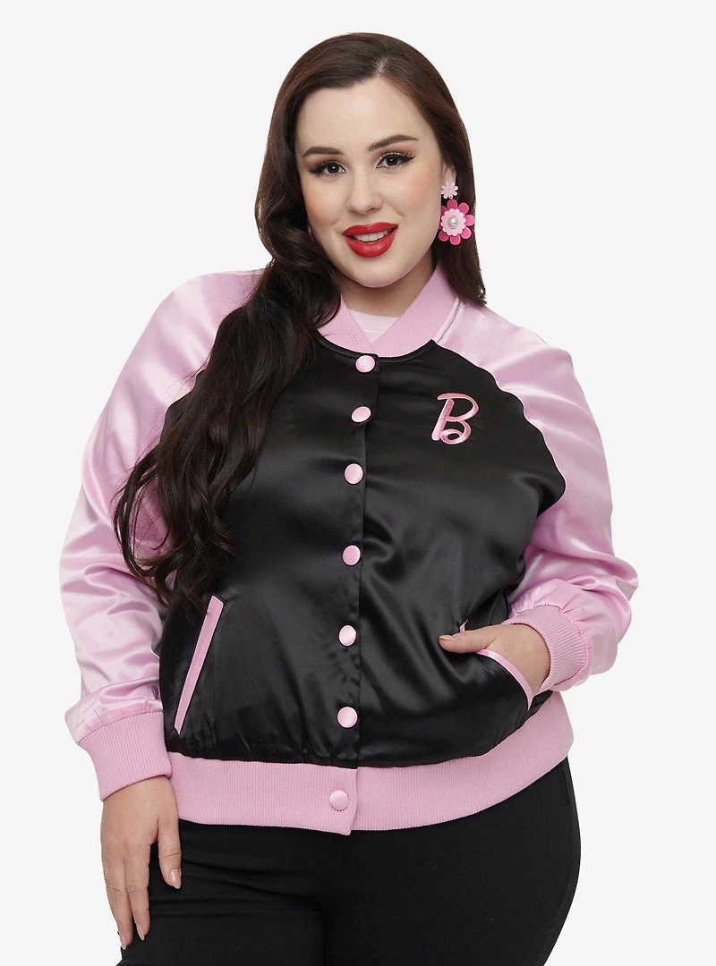 Barbie x Unique Vintage Plus Pink & Black OG Long Sleeve Bomber Jacket